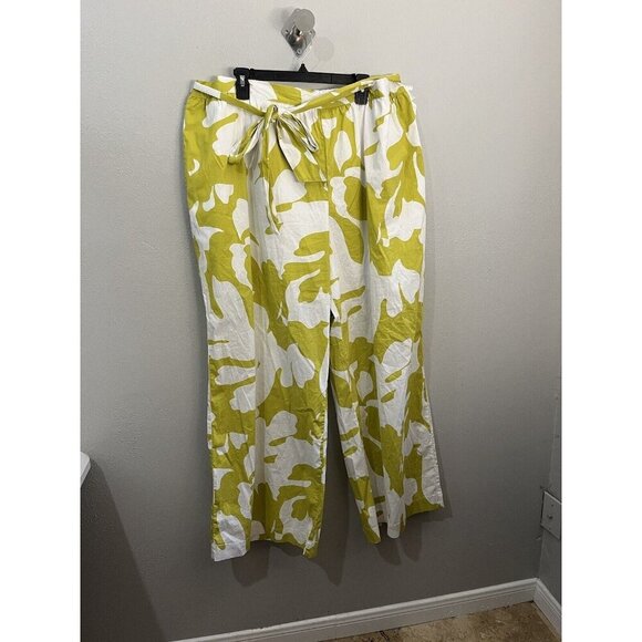 Future Collective Alani Noelle Wide Leg Pants Floral Green White Belted Size 2X - Picture 4 of 13